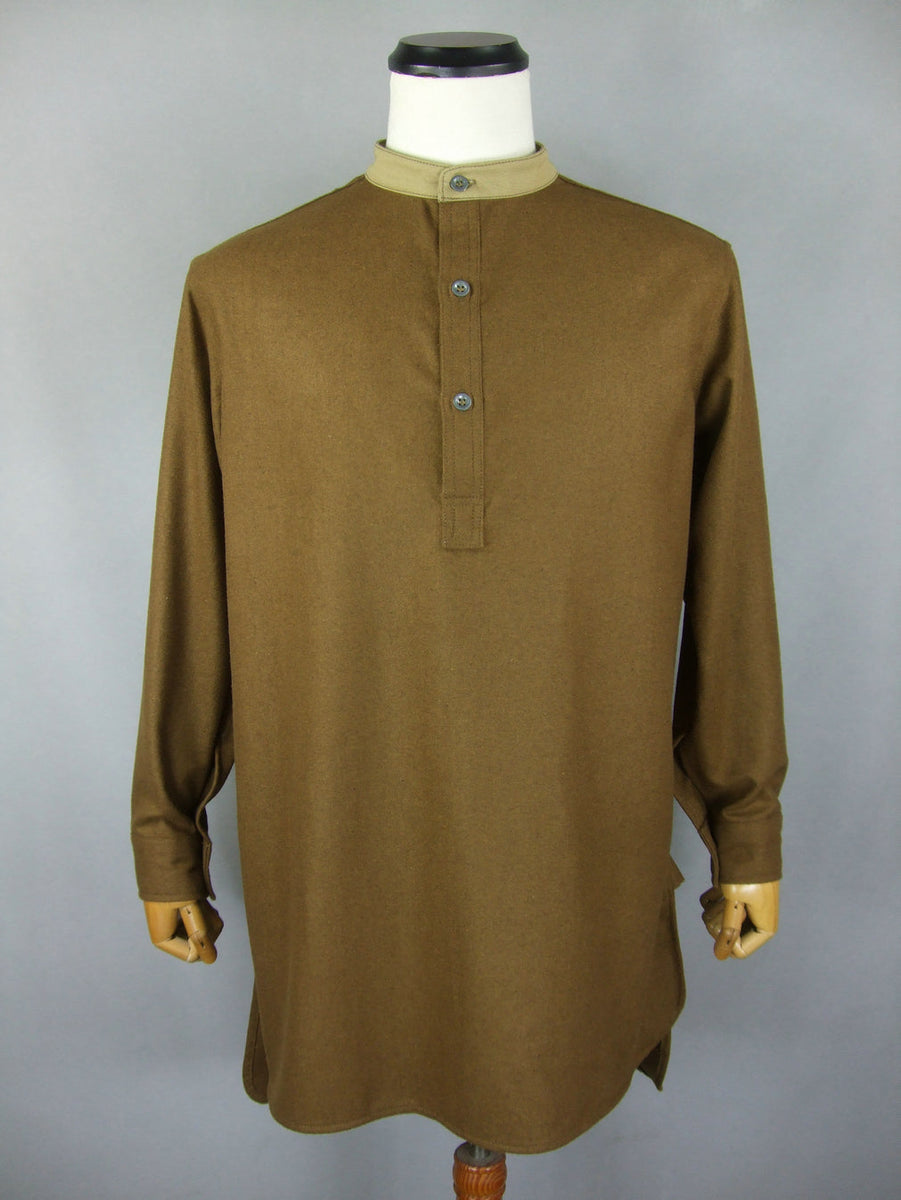 Collarless Shirt in Bengal Brown