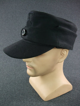 WWII German Waffen Elite M43 Single Button Black Wool Cap