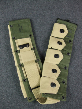 WWII US Army Springfield M1923 Garand Canvas Ammo Belt Tan + Green
