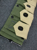 WWII US Army Springfield M1923 Garand Canvas Ammo Belt Tan + Green