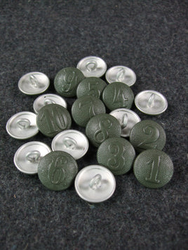 WW2 German Painted Field Grey Company Numbered Tunic Buttons 19mm X2