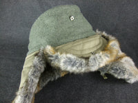 WW2 German Officer Fur Winter Cap + Metal Cockade