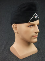 WWII German WH M38 Side Cap EM Panzer Black Wool