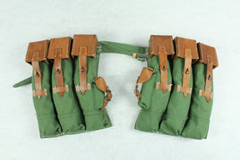WW2 German MP44 STG44 Ammo Pouch Pair Green Canvas + Leather